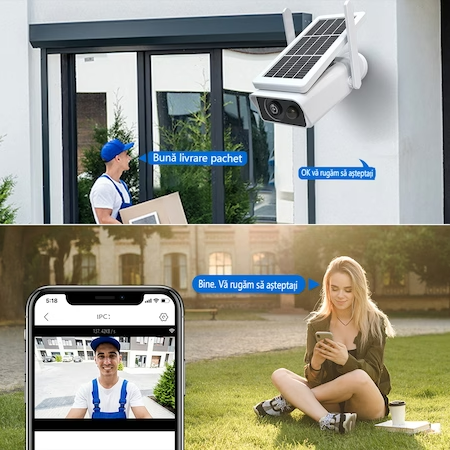 Camera de Supraveghere Solara WIFI, 3 MP FullHD, Exterior, Conectare Telefon, Night Vision, Incarcare Solara, Rezistenta la apa