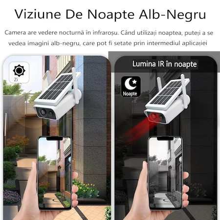 Camera de Supraveghere Solara WIFI, 3 MP FullHD, Exterior, Conectare Telefon, Night Vision, Incarcare Solara, Rezistenta la apa