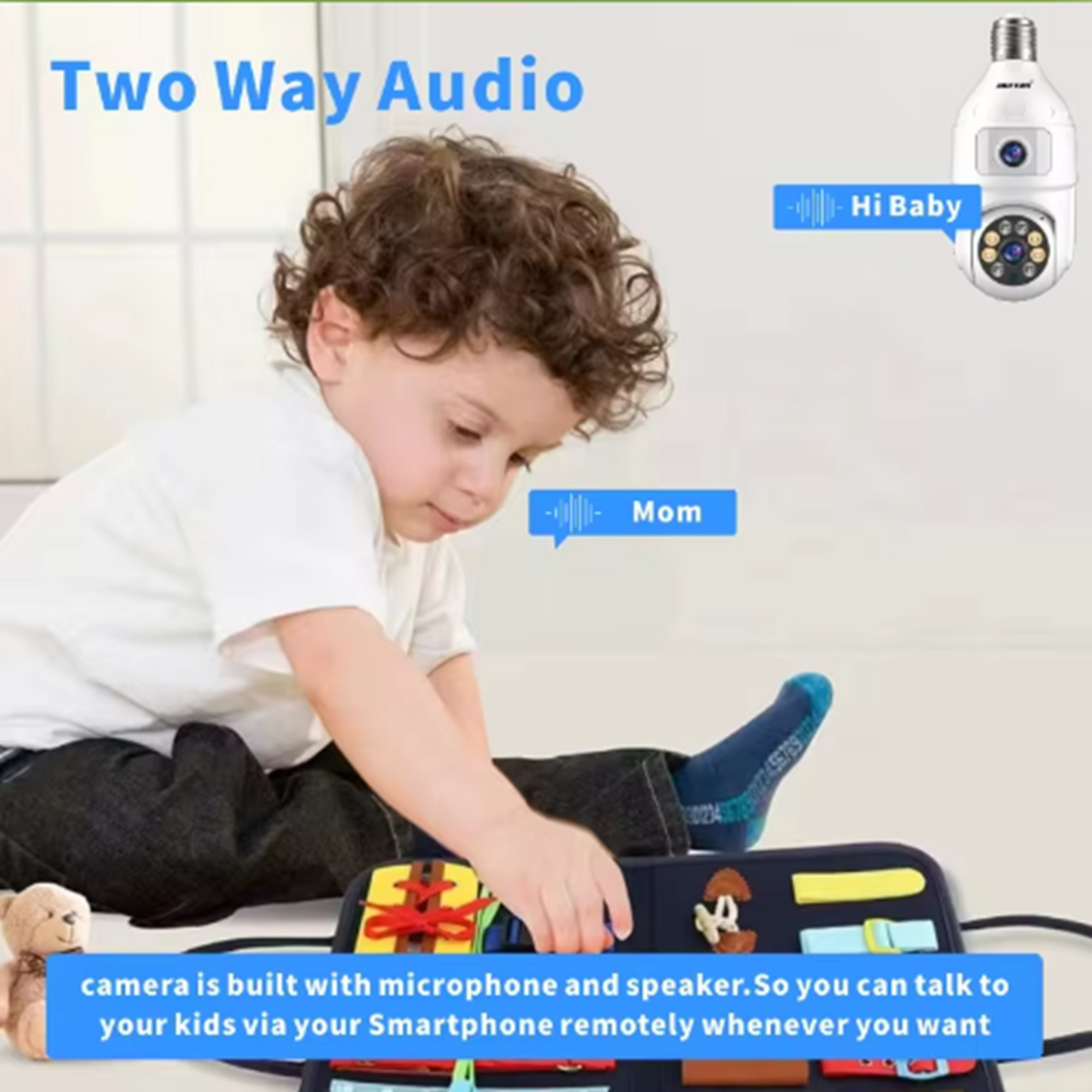 Camera Inteligenta De Supraveghere, cu 2 Lentile, Tip Bec, Conexiune Wifi, Aplicatie Telefon si Microfon Incorporat + Card 32GB Cadou