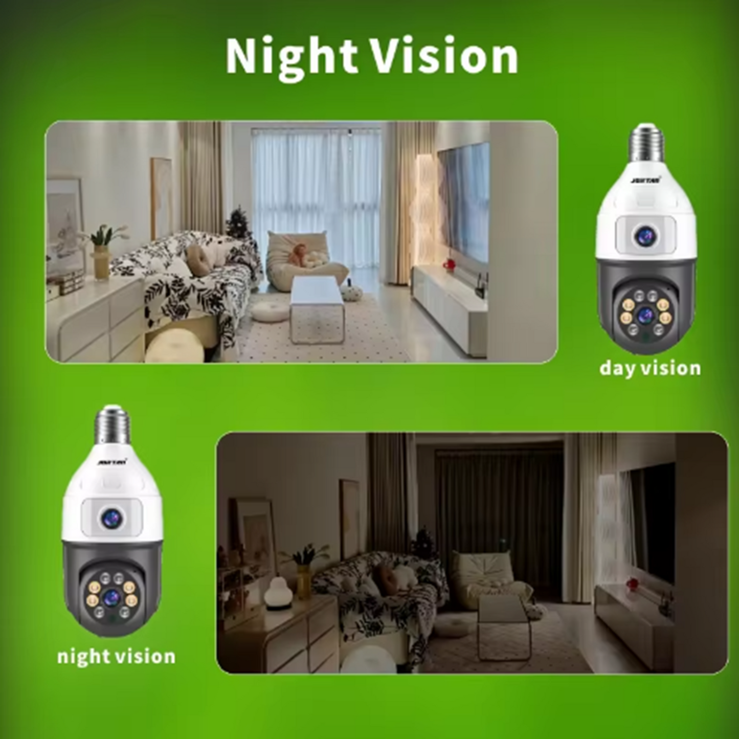 Camera Inteligenta De Supraveghere, cu 2 Lentile, Tip Bec, Conexiune Wifi, Aplicatie Telefon si Microfon Incorporat + Card 32GB Cadou