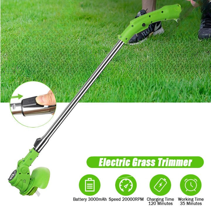 Motocoasa Fara Fir, Cu 1 Acumulator De 12V, Maner Reglabil, Viteza 18000 rpm, Diametru Lama 11-15 cm, Verde