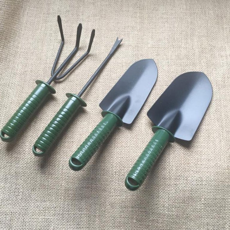 Set De 4 Instrumente Pentru Gradinarit, Doua Mini Lopeti, Un Mini Cultivator Si Un Dispozitiv Pentru Gaurit, Metal
