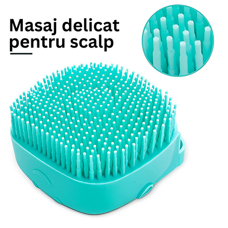 Burete Din Silicon Cu Rezervor Pentru Sampon Si Gel De Dus, Capacitate 80 ml, Turcoaz