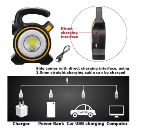 Lanterna Pentru Camping, LED 10W, Incarcare solara, USB Power Bank, Negru