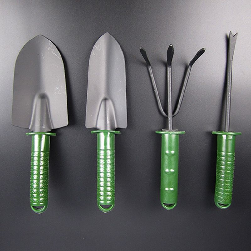 Set De 4 Instrumente Pentru Gradinarit, Doua Mini Lopeti, Un Mini Cultivator Si Un Dispozitiv Pentru Gaurit, Metal