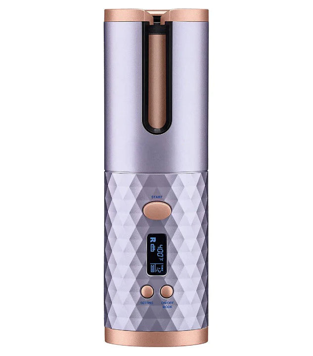 Ondulator Automat Fara Fir, Ceramic, Cu Afisaj LCD, Functie Power Bank, Temperatura Reglabila, Mov