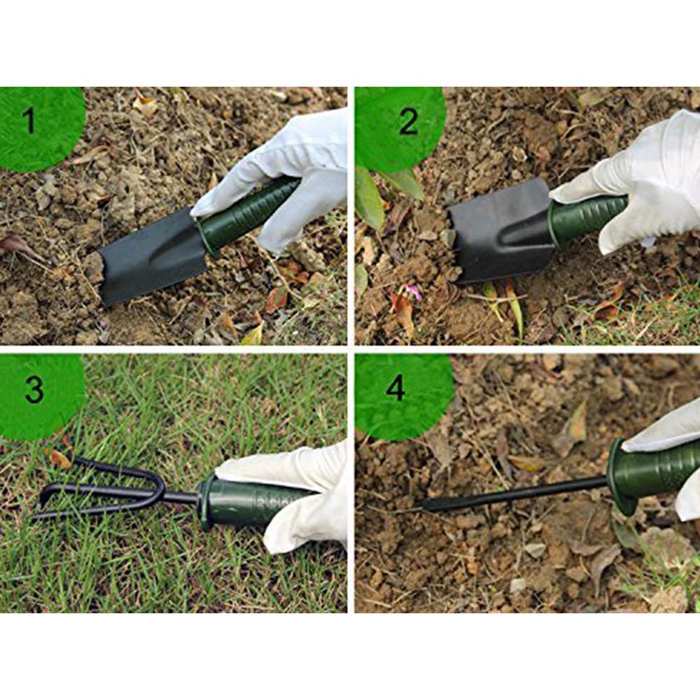 Set De 4 Instrumente Pentru Gradinarit, Doua Mini Lopeti, Un Mini Cultivator Si Un Dispozitiv Pentru Gaurit, Metal