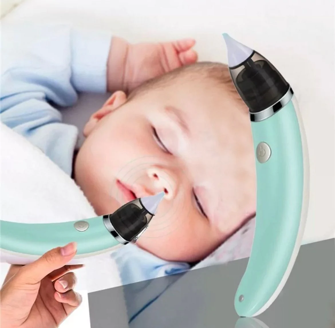 Aspirator Nazal Electric, Pentru Copii, Cu 2 Capete De Silicon, 5 Trepte De Putere Si Cablu USB, Verde