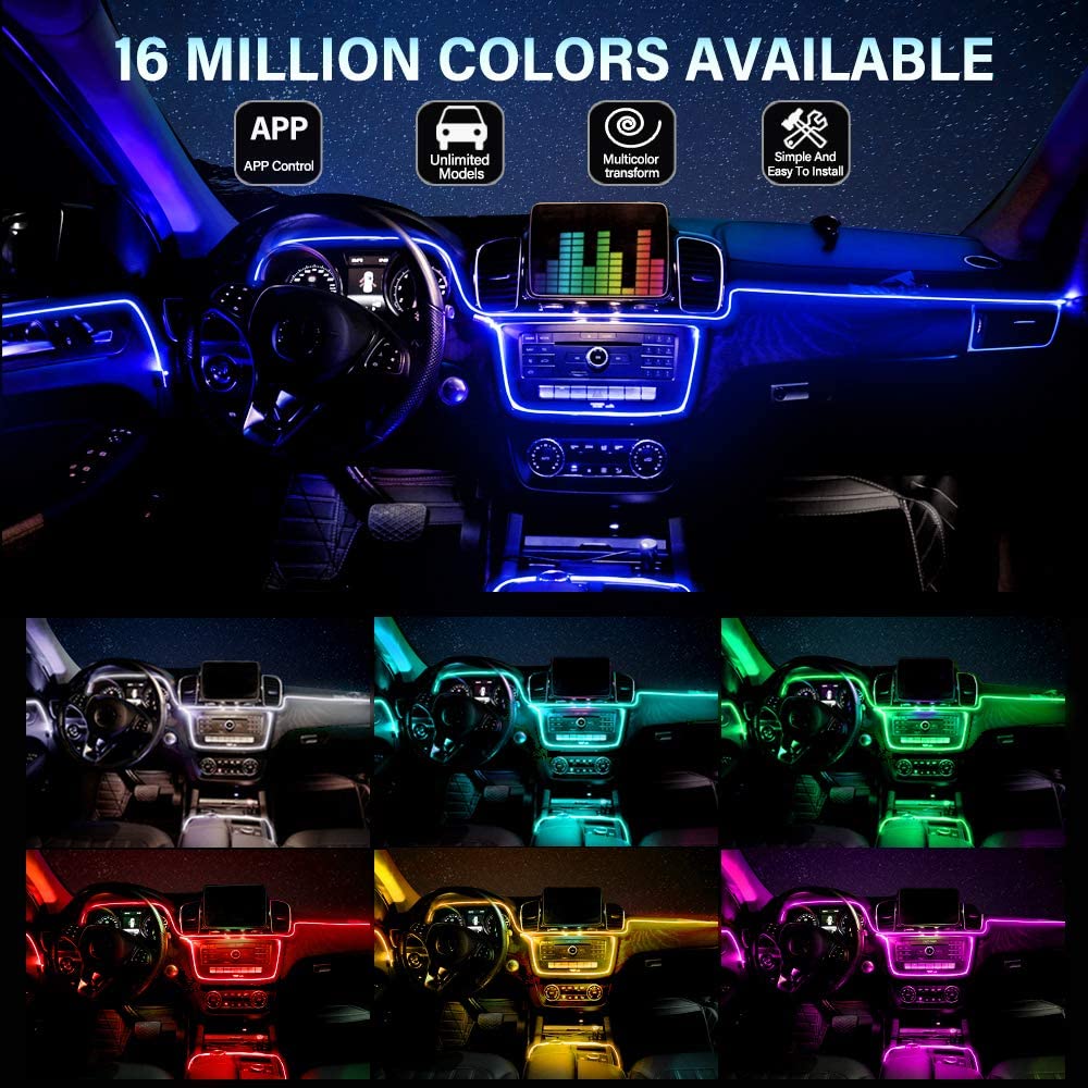 Banda LED RGB, Pentru Interior Auto, Control Din Aplicatie, Lungime 6 M