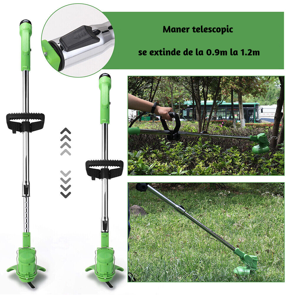 Motocoasa Fara Fir, Cu 1 Acumulator De 12V, Maner Reglabil, Viteza 18000 rpm, Diametru Lama 11-15 cm, Verde