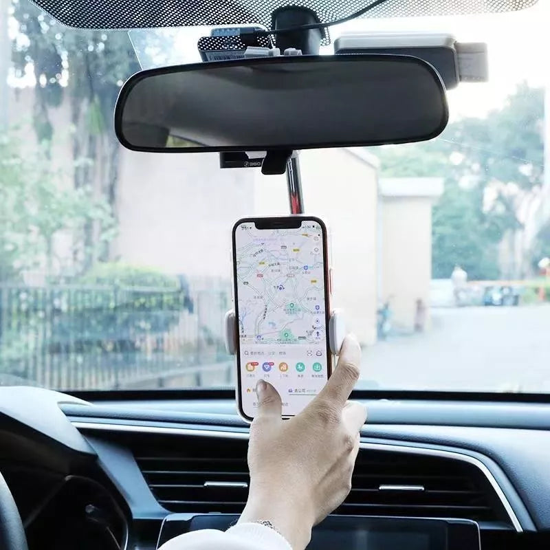 Suport Auto Pentru Telefon, Cu Prindere Pe Oglinda, Negru