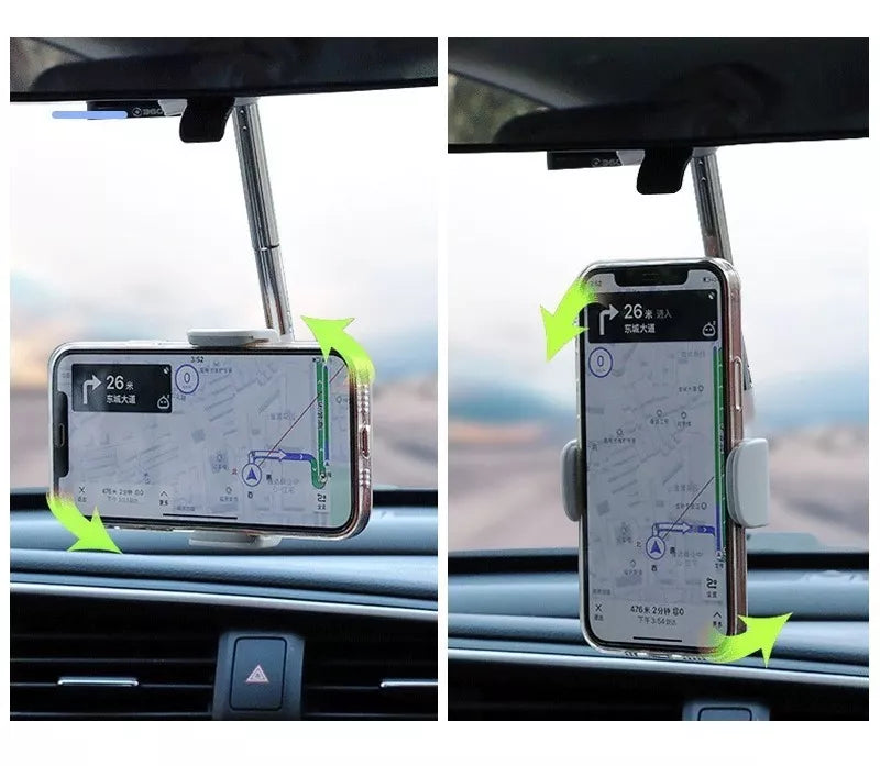 Suport Auto Pentru Telefon, Cu Prindere Pe Oglinda, Negru