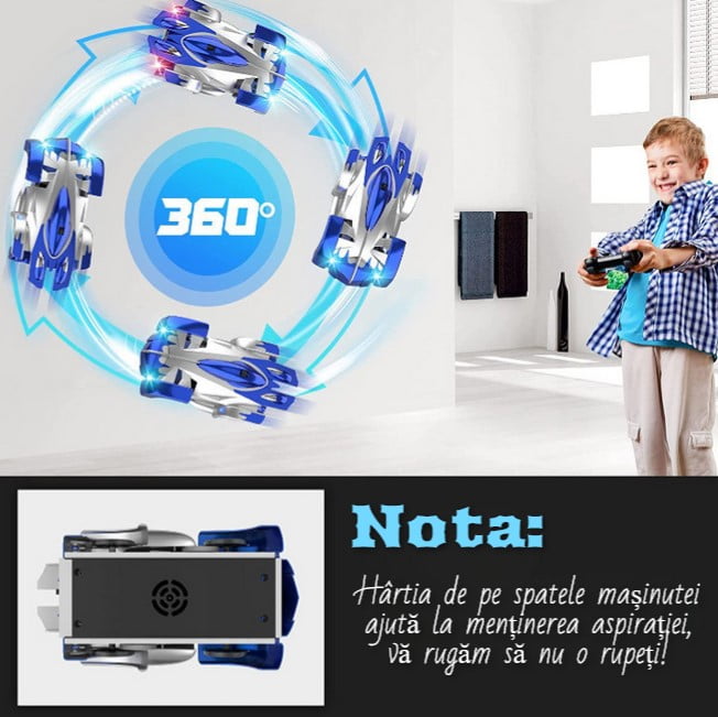 Masinuta Anti-Gravitatie Care Merge Pe Perete, Tavan Si Suprafete Plate, Cu Telecomanda Si Incarcare USB