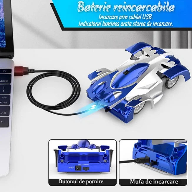 Masinuta Anti-Gravitatie Care Merge Pe Perete, Tavan Si Suprafete Plate, Cu Telecomanda Si Incarcare USB