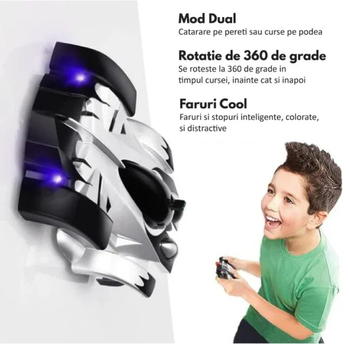 Masinuta Anti-Gravitatie Care Merge Pe Perete, Tavan Si Suprafete Plate, Cu Telecomanda Si Incarcare USB