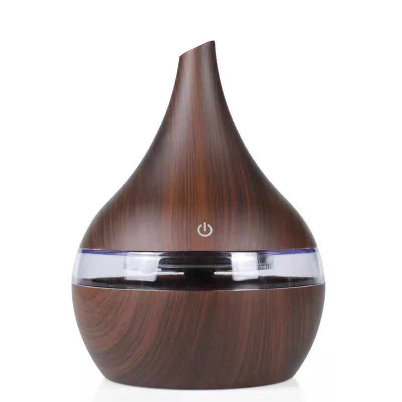 Difuzor Aromaterapie, Umidificator, Lumini LED, Capacitate 300 ml, Cablu USB, Lemn Inchis + 3 Uleiuri CADOU