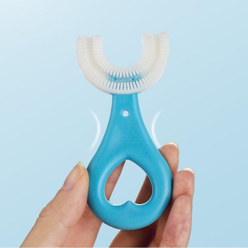Periuta De Dinti , Circulara U-shape, Din Silicon, Pentru Copii De 2-6 ani, Albastra +Perie De Scame CADOU