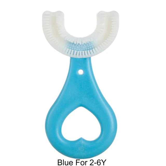 Periuta De Dinti , Circulara U-shape, Din Silicon, Pentru Copii De 2-6 ani, Albastra +Perie De Scame CADOU