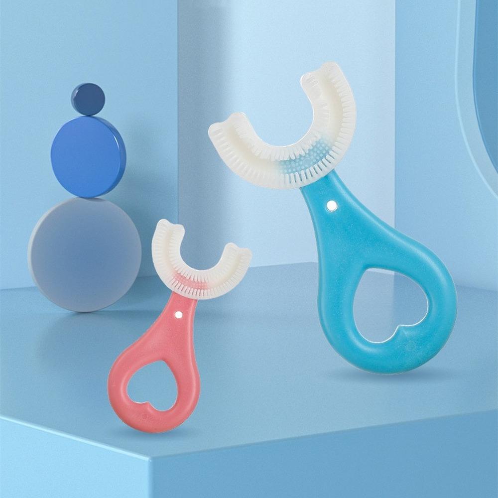 Periuta De Dinti , Circulara U-shape, Din Silicon, Pentru Copii De 2-6 ani, Albastra +Perie De Scame CADOU