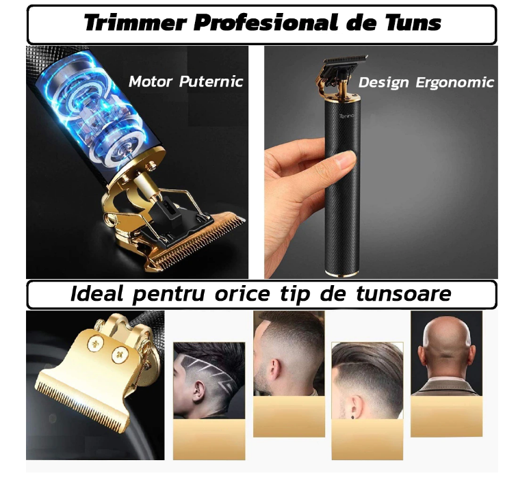 Masina Profesionala de Tuns Barba Si Contur, Autonomie Acumulator 120 minute, Lama Inox, Negru