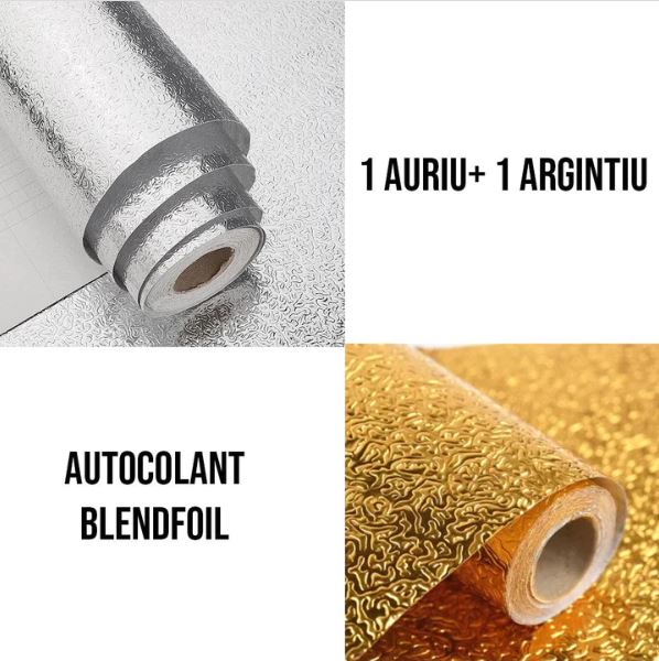1+1 CADOU Autocolant Pentru Bucatarie Aurie si Argintie Cu Dimensiunea 60x300