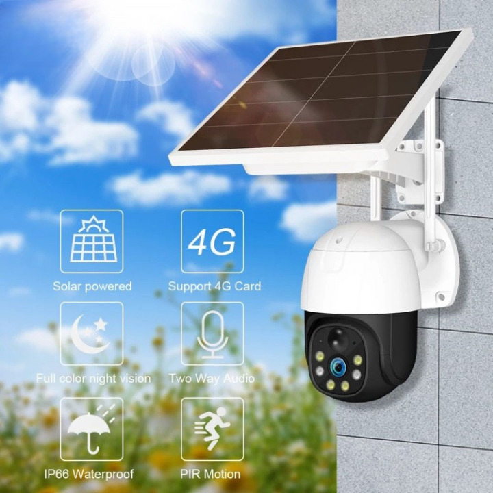 Camera de Supraveghere WiFi, Solara, Cu Acumulatori, Pentru Exterior, Vedere de Noapte, Grad Protectie Apa IP66, 2 Antene + card 32GB CADOU