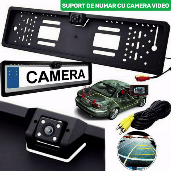 Suport Numar Auto Cu Camera Marsarier, Unghi Filmare 170°, Negru