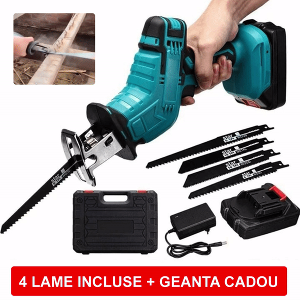 Fierastrau Tip Sabie ExpertGarden®, Pe Acumulatori 24V, 3000 RPM, 4 Lame, Geanta De Plastic Inclusa