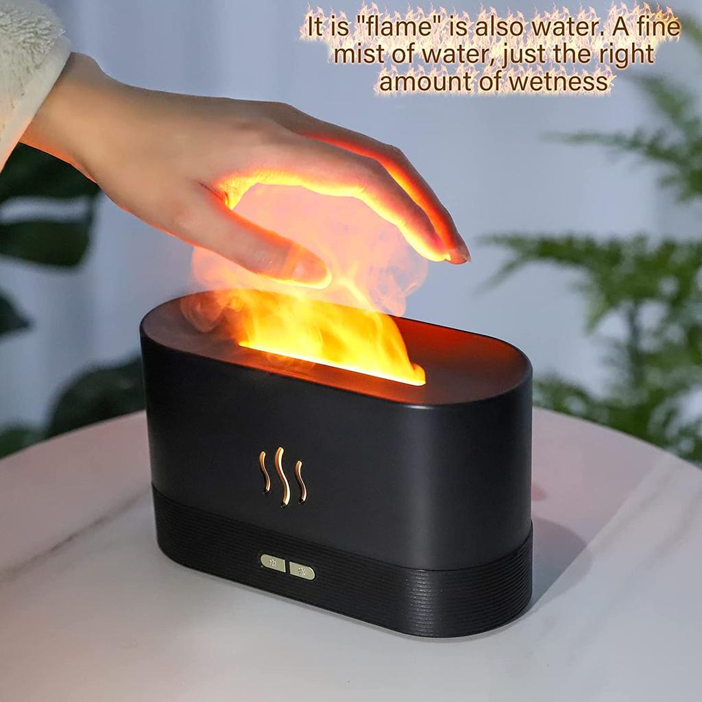 Difuzor Aromaterapie Ultrasonic - Efect Flacara, USB, Capacitate 180 ml, Negru