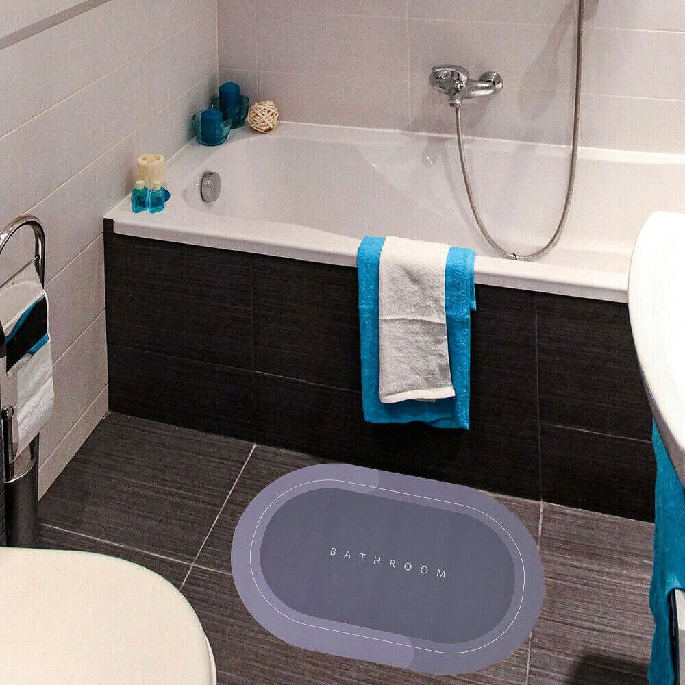 Covoras Absorbant Pentru Baie, Cu Uscare Rapida, 78 x 48 cm, Gri Albastrui