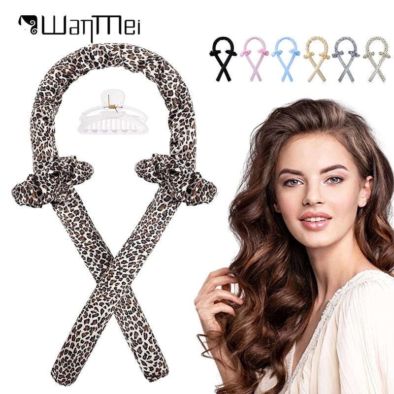 Set Ondulator Fara Caldura Pentru Par, Cu 2 Elastice Din Matase Si 1 Clame, Print Leopard + Perie De Scame CADOU