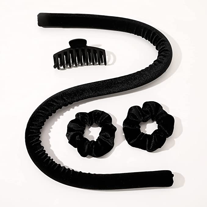 Set Ondulator Fara Caldura Pentru Par, Cu 2 Elastice Din Matase Si 1 Clame, Negru + Perie De Scame CADOU