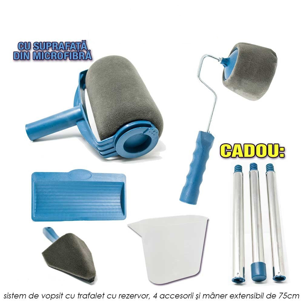 Set De Trafaleti Pentru Zugravit, Cu Recipient Vopsea Integrat si 2 Role Pentru Colturi + CADOU Brate Extensie