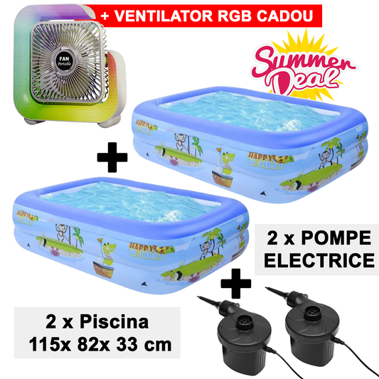 Pachet Promotional : 2 x Piscina 115x 82x 33 cm + 2 x Pompa Electrica  + Ventilator Cadou