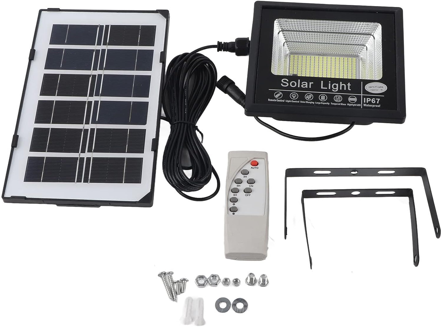 PACHET PROMOTIONAL: Proiector LED Cu Panou Solar VELORA, 100W, Control Prin Telecomanda, Senzor Crepuscular + Accesorii