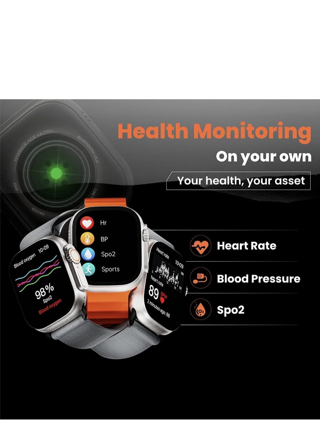 Smartwatch Ultra II, Carcasa Titanium, Incarcare Wireless, Functii Monitorizare Somn, Ritm Cardiac, Exercitii Fizice, Notificari Apeluri, Mesaje, Ecran 2'', Bratara Silicon Inclusa