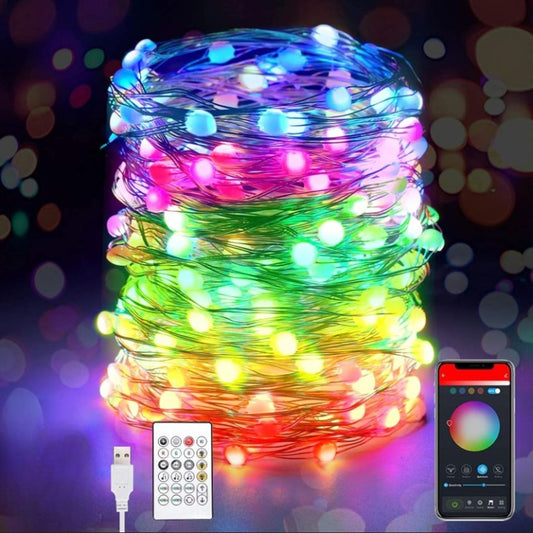 Ghirlanda Luminoasa Cu 100 LED-uri RGB, Control Prin Telecomanda si Aplicatie Smart, 10 m Lungime