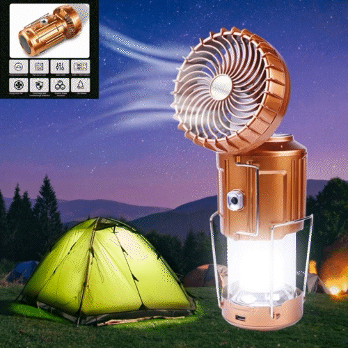 Lampa Solara Pentru Camping, Ventilator Incorporat, Lumina LED Cu Raza De 360 De Grade