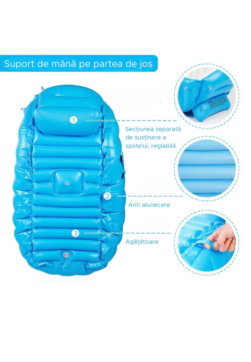 Cadita Gonflabila Bebelusi 0–36 luni, Pliabila, Anti-Alunecare + Pompa Electrica CADOU