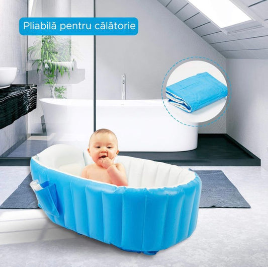 Cadita Gonflabila Bebelusi 0–36 luni, Pliabila, Anti-Alunecare + Pompa Electrica CADOU