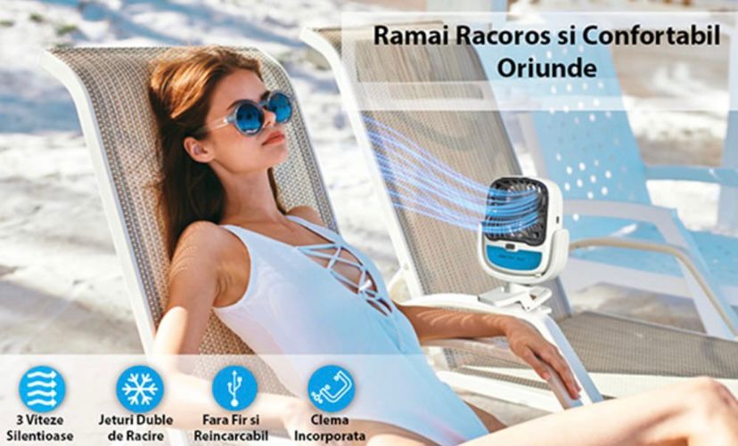 1+1 GRATIS: Mini Racitor Portabil Cu Apa Si Gheta Arctic Cool 360° Ideal Pentru Cort, Carucior Bebe