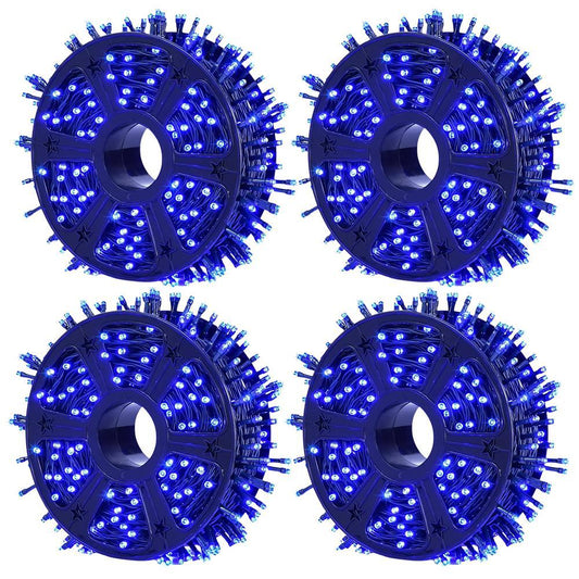 2+2 GRATIS:Instalatie De Craciun, Tip Rola, Cu 1000 LED-uri Mari, Interior sau Exterior, Rezistenta La Vreme Rea, 100 m, Albastru Regal