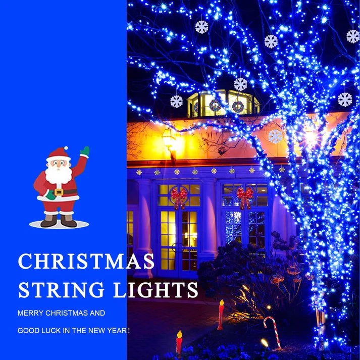 5+5 GRATIS: Instalatie De Craciun, Tip Rola, Cu 500 LED-uri Mari, Interior sau Exterior, Rezistenta La Vreme Rea, 50 m, Albastru Regal