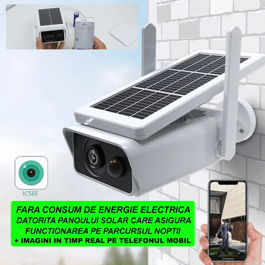 Camera de Supraveghere Solara WIFI, 3 MP FullHD, Exterior, Conectare Telefon, Night Vision, Incarcare Solara, Rezistenta la apa