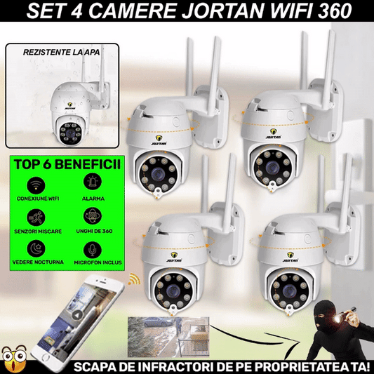 REDUCERE:  SET 4 x Camera Smart Color Jortan Surveillance4® Wifi, IP Vizualizare Live Prin Aplicatie, Senzor de Miscare