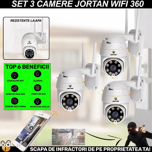 REDUCERE: SET 3 x Camera Smart Color Jortan Surveillance3® Wifi, IP Vizualizare Live Prin Aplicatie, Senzor de Miscare, CW3
