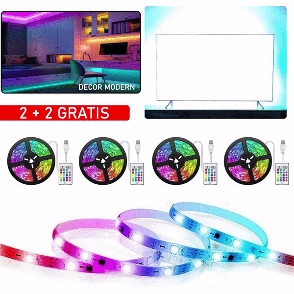 2+2 GRATIS - Banda LED Multicolora, Cu Telecomanda Si Transformator, 300 LED, 20 m Lungime