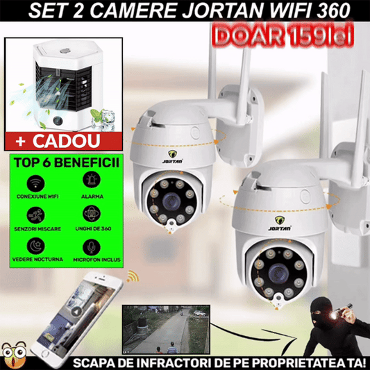 REDUCERE: SET 2 X Camera Smart Color Jortan Surveillance2® Wifi, IP Vizualizare Live Prin Aplicatie, Senzor de Miscare, CW2+ Aer Portabil CADOU