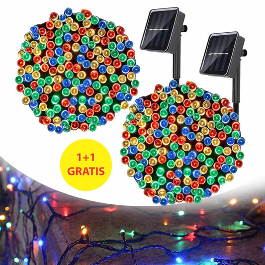 1+1 GRATIS: Instalatie De Craciun, Cu Incarcare Solara, 300 LED, Multicolor, 30 m