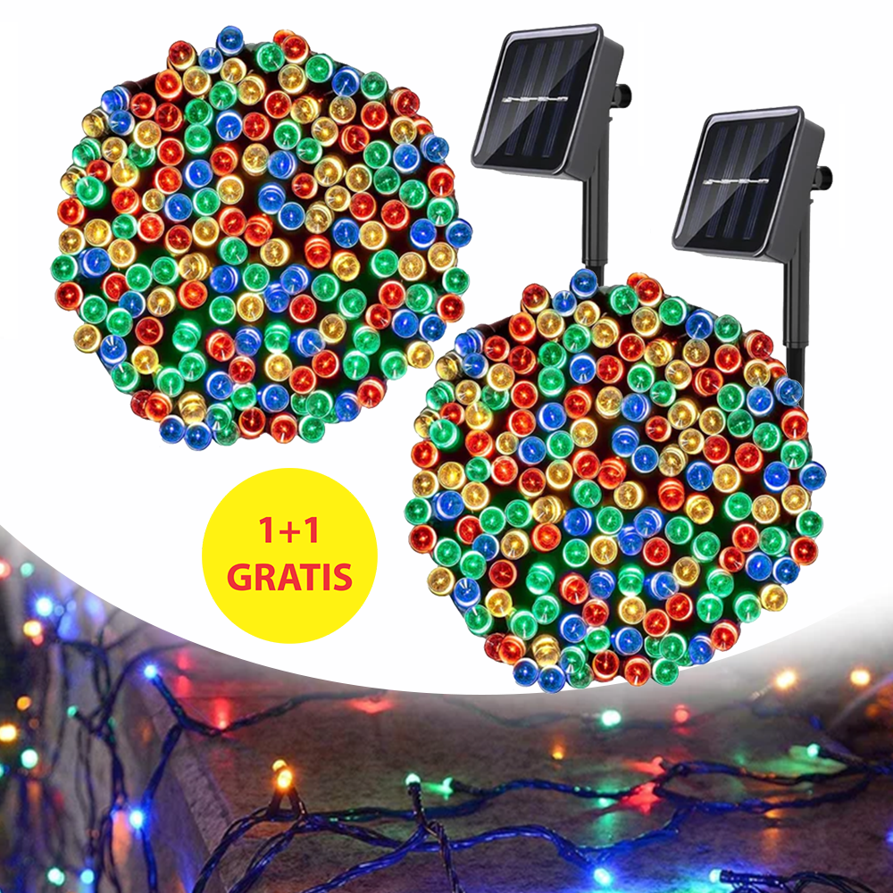 1+1 GRATIS: Instalatie De Craciun, Cu Incarcare Solara, 200 LED, Multicolor, 20 m